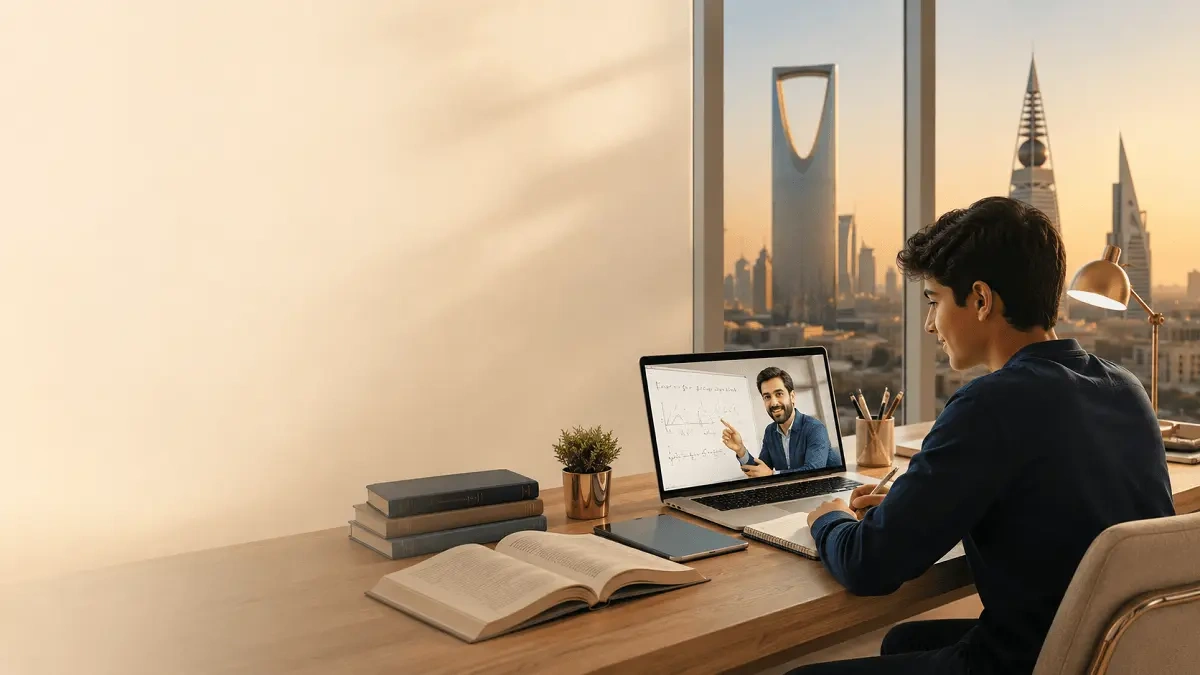 Illustration of a student learning with an online tutor